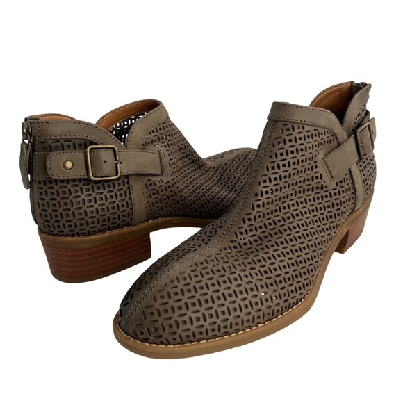 Comfortiva Shoes - SIZE 8 EUC Comfortiva Cantara Laser Cut Green Taupe Leather Boots Booties